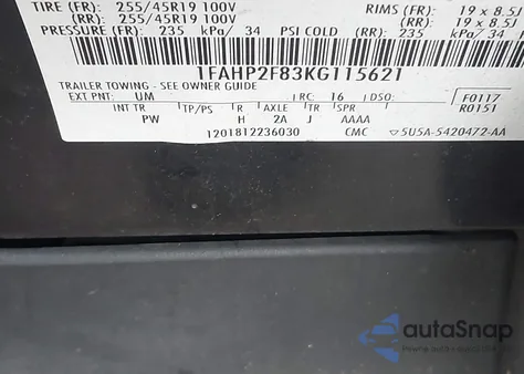 2019 Ford Taurus Limited из США, поврежденный, VIN 1FAHP2F83KG115621